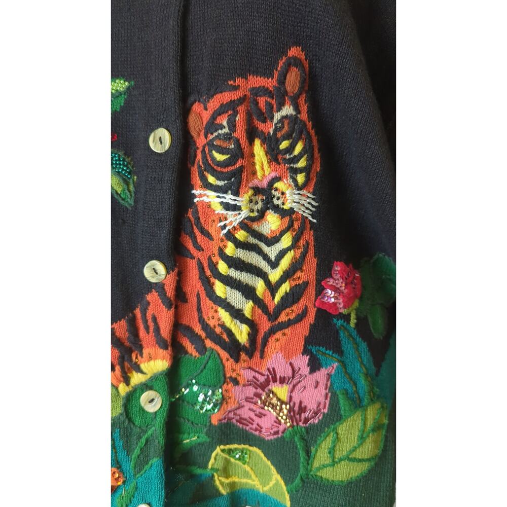 90's Maximalists Playful Art to Wear Button-down Knit Cardigan Women's XL - Picture 2 of 9